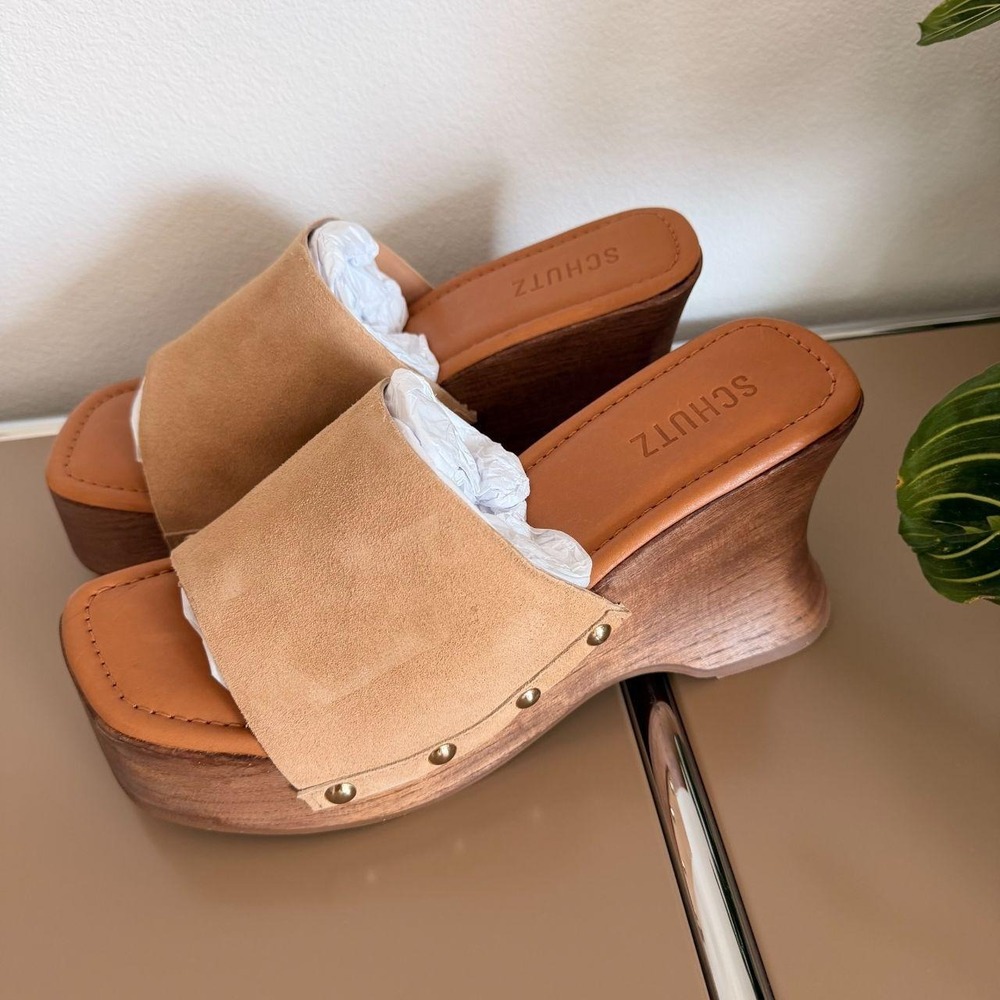 Schutz Suede Wooden Heel Clog Sandals - Lanneh/‎ Size 8.5